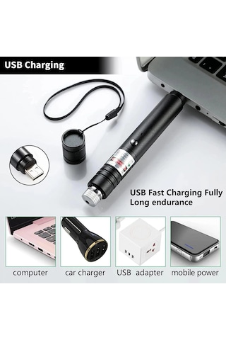 Fithome 100mw Desen Başlıklı Usb Şarjlı Yeşil Lazer Pointer Çok Renkli