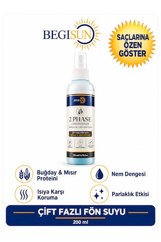 Begisun Fön Suyu Çift Fazlı Buğday & Mısır Proteinli Isı Koruyucu Saç Bakım Spreyi 200 Ml