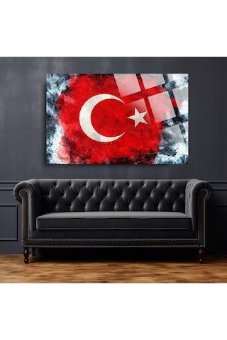 Türk Bayrağı 2 Ev Ofis Okul İçin 4mm Kırılmaz Temperli Yüksek Çözünürlüklü Cam Tablo