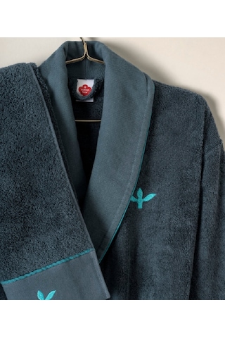 Cotton Box Puff Nakışlı Gaja Bej-petrol Aile Bornoz Takımı Çok Renkli