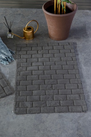 Hcw Wall Antrasit %100 Pamuk Viskon 2 Parça Banyo Paspas Seti 40 60+60 100 Cm Antrasit