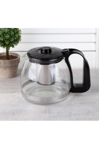 Isıya Dayanıklı Süzgeçli Cam Demlik 900 Ml Çaycı Çay Makinesi Demliği Teapot 900 Ml Siyah