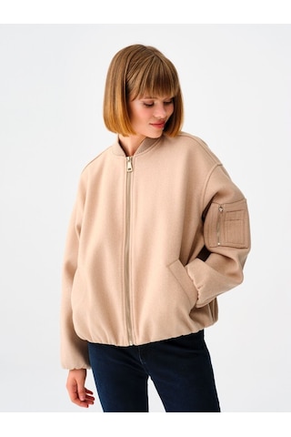 Loose Fit Kadın Mont Bej