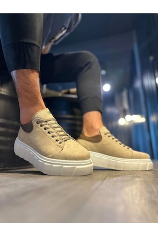 Ay Mood Jy144 Volt Bağcıklı Süet Erkek Günlük Sneaker Yüksek Taban Ayakkabı Sbt Krem