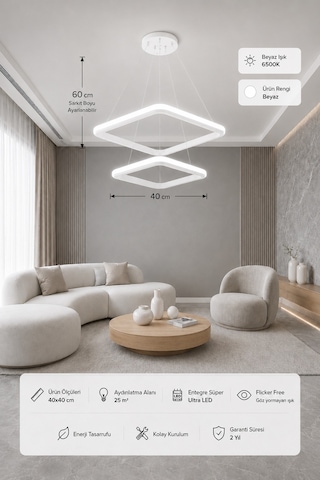 Melo 2'li Led Sarkıt Avize Beyaz Işık