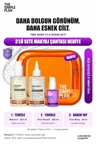 The Simple Plan Time Warp Yaşlanma Karşıtı Bakım Seti - Serum + Tonik + Temizleyici Çanta Hediyeli 3'lü