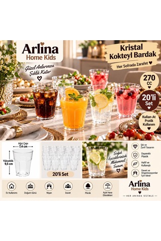 270 Cc Kristal Görünümlü Plastik Kokteyl Bardağı 20'li Beyaz