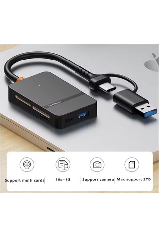 Ads-316 Usb-c + Usb 8 Port Ms Cf Tf/sd Dhc Sdxc Kamera Kart Tak Çalıştır Kart Okuyucu