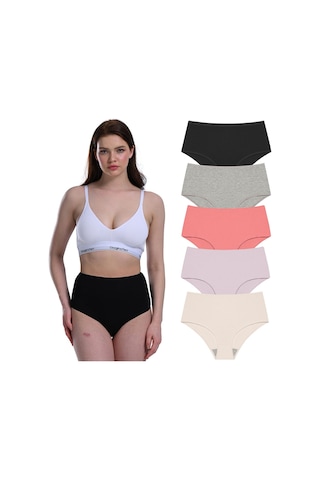 Likralı 5'li Kutu Premium Günlük Kullanıma Uygun Yüksek Bel Külot Berry G-007 B Resimdeki Renk