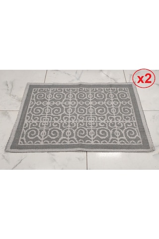 2 Adet Pamuklu Bukle Lüks Kilim 80x125 -spiral Gri Gri