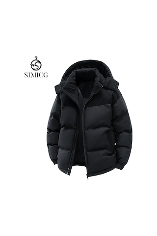 Erkekler İçin Kışlık Sıcak Pamuklu Dolgulu Ceket Siyah