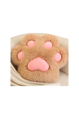 Ranyeek Kedi Parmaklıklı Plüsh Bel Yastığı - Ofis Araba Koltuğu Yumuşak Dayama - 45 Cm Kahverengi Naptime Dekoratif Yastık Haki