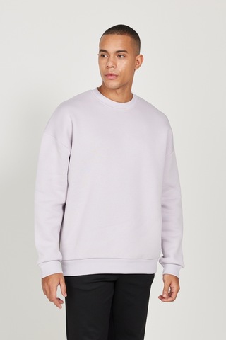 AC&Co / Altınyıldız Classics Erkek Lıla Oversize Fit Bol Kesim Pamuklu İçi Polarlı Bisiklet Yaka Sweatshirt Lila