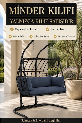 Çift Kişilik Salıncak Minder Kılıfı Su Geçirmez, Fermuarlı, Yıkanabilir Ve Silinebilir Antrasit