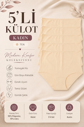 Nicoletta Kadın Külot Ekstra Yüksek Bel Lazer Kesim Esnek Iz Yapmayan 5 Li Ten