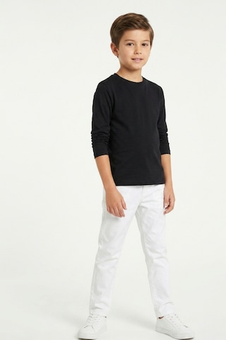 Kiagu Erkek Çocuk Uzun Kollu Basic Düz Tişört %100 Pamuk Bisiklet Yaka T-shirt 2-13 Yaş Siyah