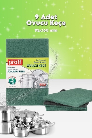Grimorlife 9 Adet Ovucu Bulaşık Keçesi Bulaşık Süngeri Dayanıklı Yağ Ve Kir Sökücü Mutfak Sünger Keçe Seti