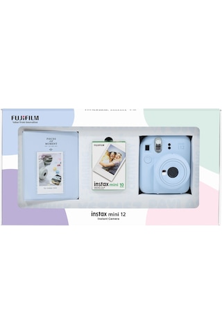 Fujifilm Instax Mini 12 Fotoğraf Makinesi + 10'lu Film + Pvc Albüm Bundle Box Mavi