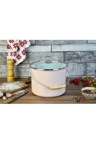 İtalyan Emaye Yoğurt Tenceresi Emaye Bakraç 20cm 5,25 Lt Pembe Renkli