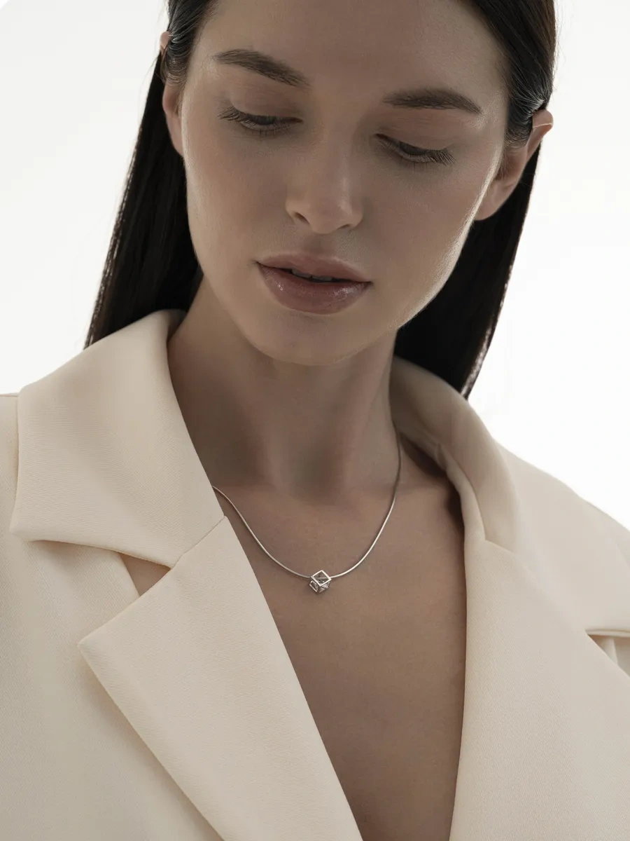 Sılverme Gümüş Küp Taşlı 925 Ayar Gümüş Kolye Ucu 24830519