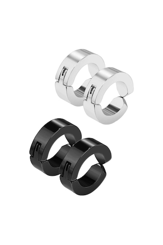 2 Ad. Siyah 2 Ad. Gümüş Renk 4 Ad. Sıkıştırmalı Unisex Deliksiz Kulaklara Çelik Küpe - 3187 Çok Renkli