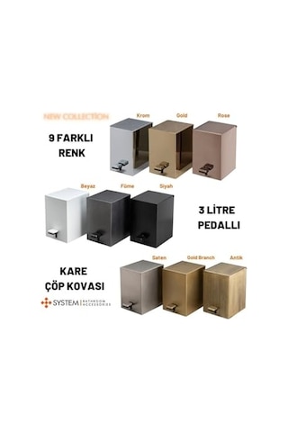 Tr Pedallı Kare Çöp Kovası 3 Lt Siyah 262x245x180 Mm Kovası Tek Ebat Ba4055 033 Al6-al6