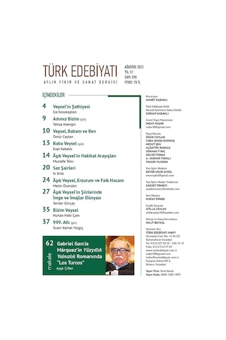 Türk Edebiyatı 598.Sayı Ağustos 2023