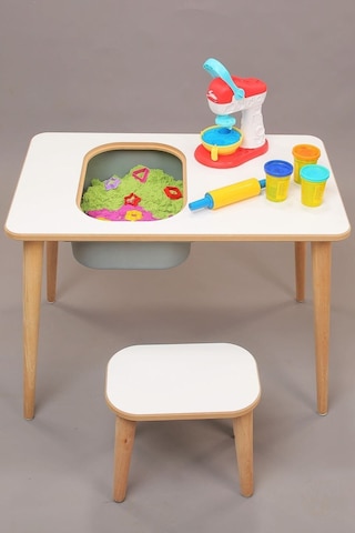 Moniev Çocuk Oyun Etkinlik Çalışma Masası Aktivite Gri Tabureli Gri