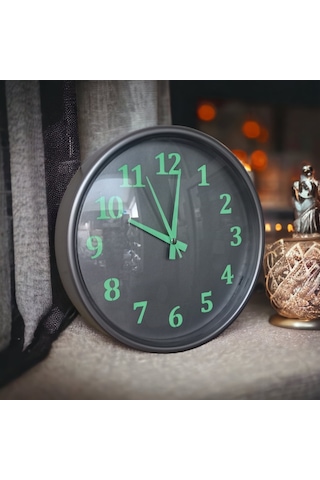 Fosforlu Gece Parlayan Gümüş Salon Mutfak Ofis Duvar Saati 28 Cm Gümüş