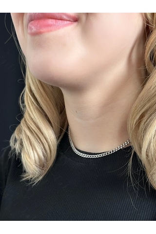 İnce Gurmet Model Choker Çelik Zincir Kolye-choker Serisi Gümüş
