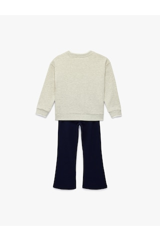 Koton Baskılı Uzun Kollu Şardonlu Sweatshirt Ve İspanyol Paça Pantolon Takımı - 2'li Set Kar Melanj 6skg10260ak Gri Melanj