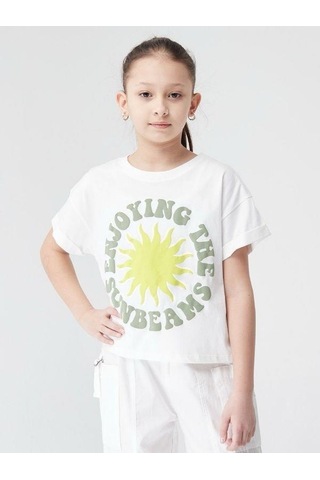 Kız Çocuk Pamuklu Güneş Kabartma Baskılı Bluz-13864-ekru Ysl Ekru - Yeşil