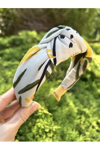 Kadın Kumaş Düğümlü Desenli Yazlık Taç Saç Aksesuarı Beyaz