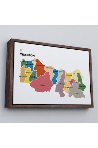 Çerçeveli Trabzon İli Ve İlçeler Haritası Dekoratif Kanvas Tablo-1470