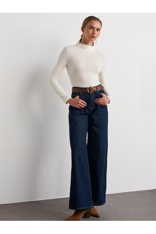 Dilvin 31391 Dik Yaka Uzun Kollu Top-ekru 101a31391 Ekru