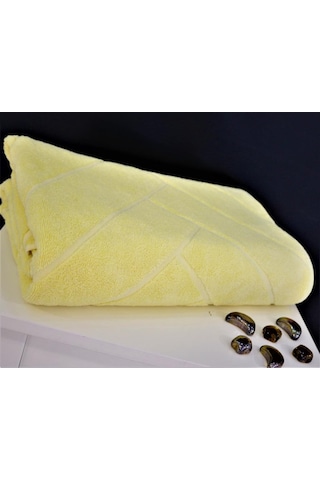 100X170 Sarı Jakarlı Pamuklu Bukle Hamam Plaj Banyo Havlusu