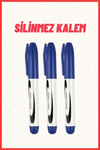 3 Adet Mavi Silinmez Doldurulabilir Koli Karton Kalemi Her Yüzeye Yazan Kalem Mavi