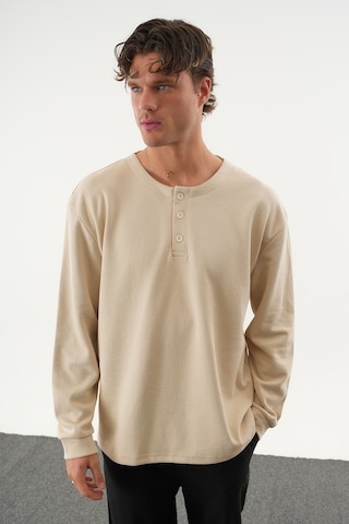 Redline Taren Oversize Erkek Kışlık Düğmeli Sweatshirt Bej