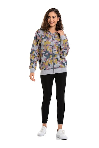Vishenka Kadın Kamuflaj Desen Kapüşonlu Fermuarlı Sweatshirt