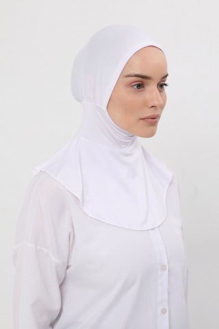 Altobeh Kadın Tesettür Pratik Boyunluklu Hijab - Sporcu Bone Beyaz
