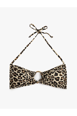 Koton Boyundan Bağlamalı Halka Detaylı Leopar Desenli Bandeau Bikini Üstü Kahverengi Desenli 6sak10101mm