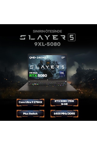 Game Garaj Slayer5 9XL-5080 C1 u9-275HX 32 GB 1 TB SSD RTX5080 17" QHD+ IPS Dos Dizüstü Oyuncu Bilgisayarı