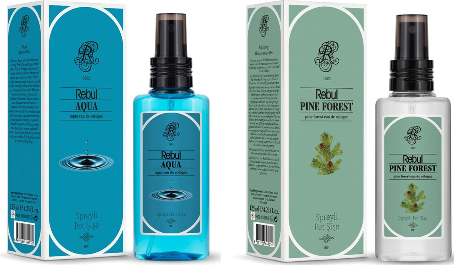 Rebul Edc Kolonya 125 Ml Pet Şişe Aqua Ve Pine Forest 2 Li