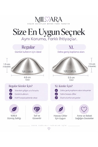 Milvara 999 Ayar Gümüş Kaplama Göğüs Ucu Koruyucu Kapak Büyük Boy