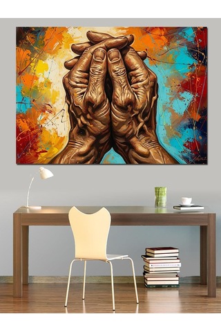 Soyut Eller Sanat Eseri Dekoratif Kanvas - Mdf Ahşap Tablo Çok Renkli