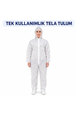 Tek Kullanımlık Tela Tulum 30gr Beyaz Fermuarlı 50 Adet
