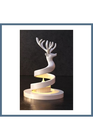 Buradabulabilirsin 3d Baskı Spiral Ren Geyiği Mumluk Yılbaşı Dekoratif Ren Geyiği Tealight Mum Tutucu - Beyaz Bbz