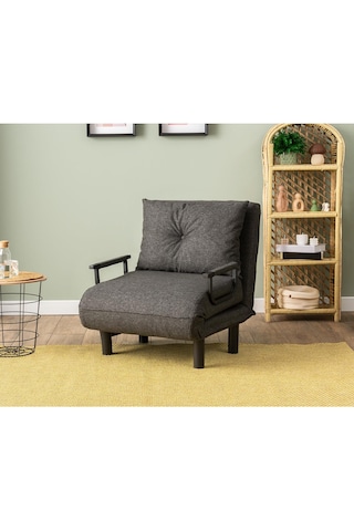 Pafu Sento Tekli Katlanır Yataklı Koltuk - Keten Koyu Gri Koyu Gri