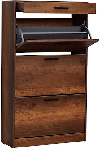 Flat Düşer Kapaklı Çekmeceli Ayakkabılık-Oslo Ceviz