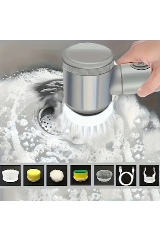 Fochsia Grey Wireless Elektrikli Döner Temizleyici Usb Şarjlı Taşınabilir Fırça Başlıkları Değiştirilebilir